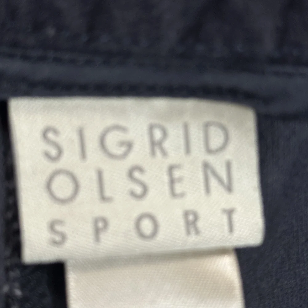 Sigrid Olsen Sport Black Velvet Pants Wide Leg Floral Embroidery Hem Petite‎ 8P